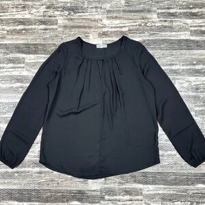 Pleione Black Pleated Long Sleeve Blouse